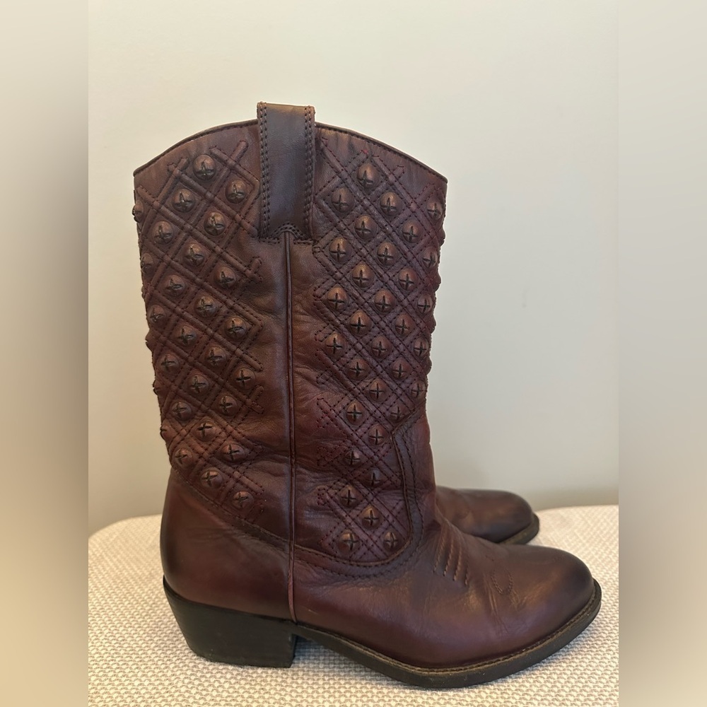 Lucky Brand MADONNA Cordovan Tie Dye Red Cowboy Western Leather Boots Women 8.5
